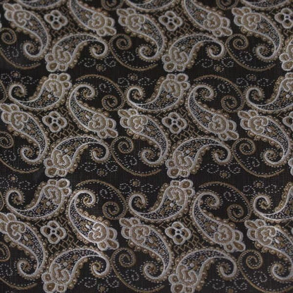 ブラウン×ベージュゴールド・ペイズリー・ジャカード・アスコットタイ