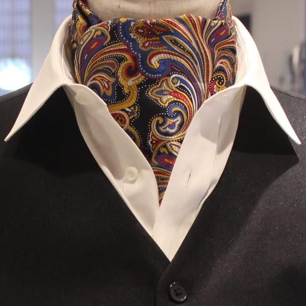 ネイビー×マルチカラー・ペイズリー・ジャカード・アスコットタイ