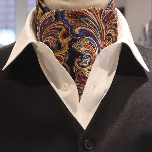 ネイビー×マルチカラー・ペイズリー・ジャカード・アスコットタイ