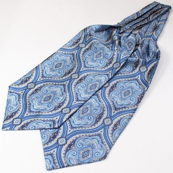 フラワー・ブルー・ペイズリー・ジャカード・アスコットタイ