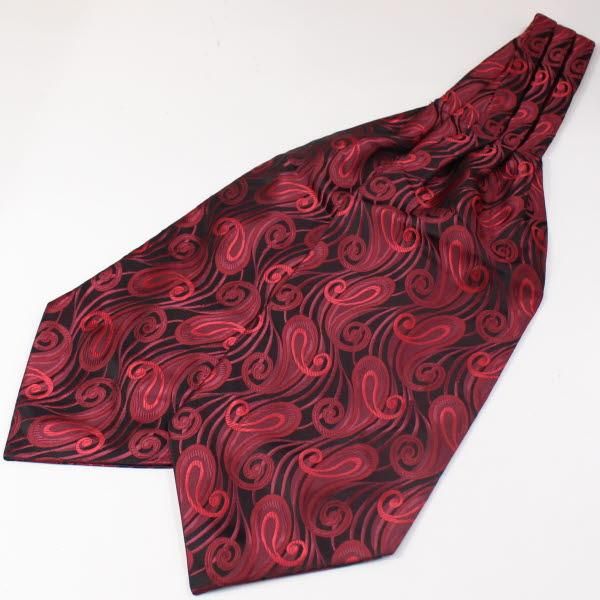 レッドグラデーション・ペイズリー・ジャカード・アスコットタイ