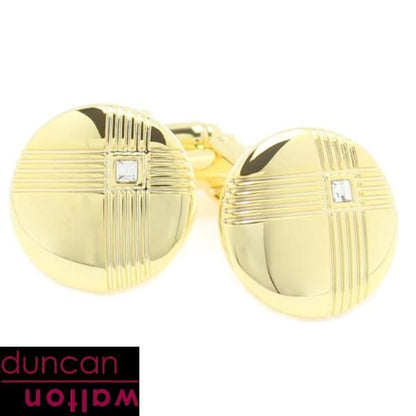 【Duncan Walton Essentials】SELWOOD・ラウンド・スワロフスキー・ゴールドのカフス(カフリンクス/カフスボタン)
