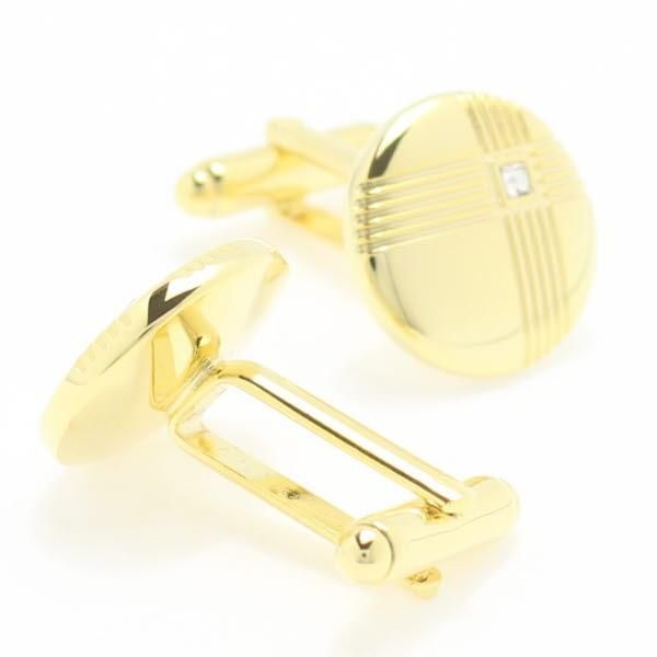 【Duncan Walton Essentials】SELWOOD・ラウンド・スワロフスキー・ゴールドのカフス(カフリンクス/カフスボタン)