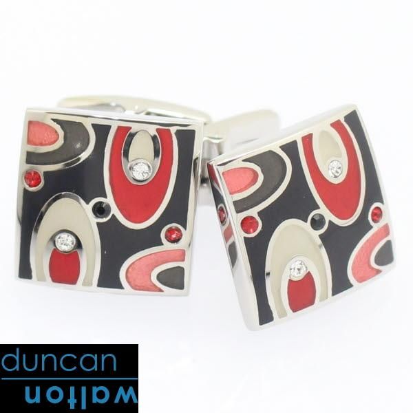 【Duncan Walton Luxury】EASTON・スワロフスキー・レッドのエナメルカフス(カフリンクス/カフスボタン)