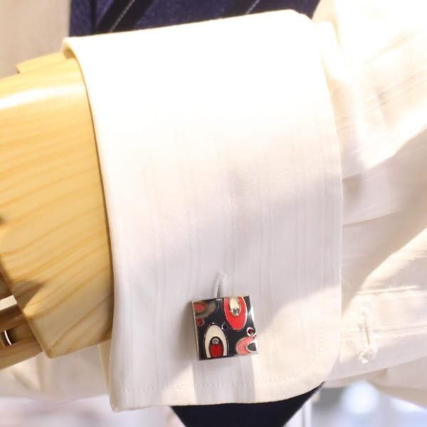 【Duncan Walton Luxury】EASTON・スワロフスキー・レッドのエナメルカフス(カフリンクス/カフスボタン)