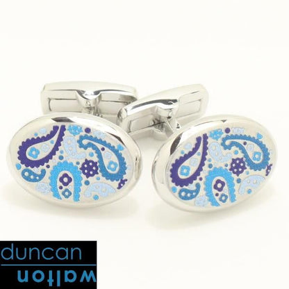 【Duncan Walton Luxury】BURNET・ペイズリー・ブルーのカフス(カフリンクス/カフスボタン)
