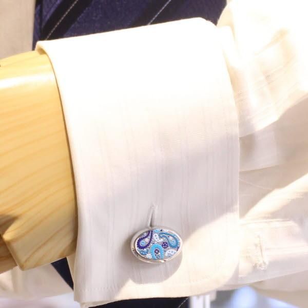 【Duncan Walton Luxury】BURNET・ペイズリー・ブルーのカフス(カフリンクス/カフスボタン)