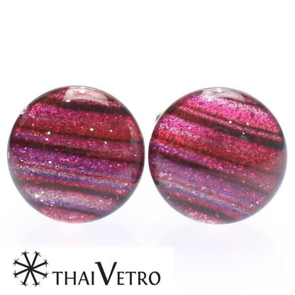 【ThaiVetro】ピンクグラデーション・ボーダーデザインのガラス製カフス(カフスボタン/カフリンクス)