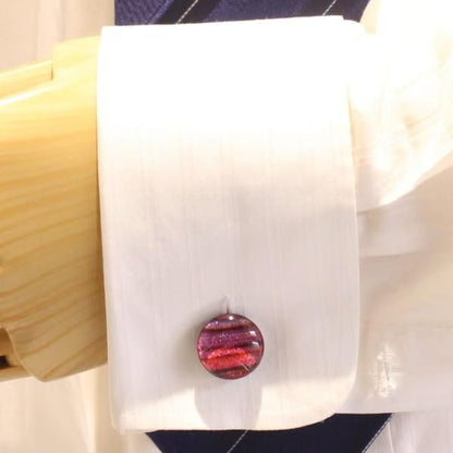 【ThaiVetro】ピンクグラデーション・ボーダーデザインのガラス製カフス(カフスボタン/カフリンクス)