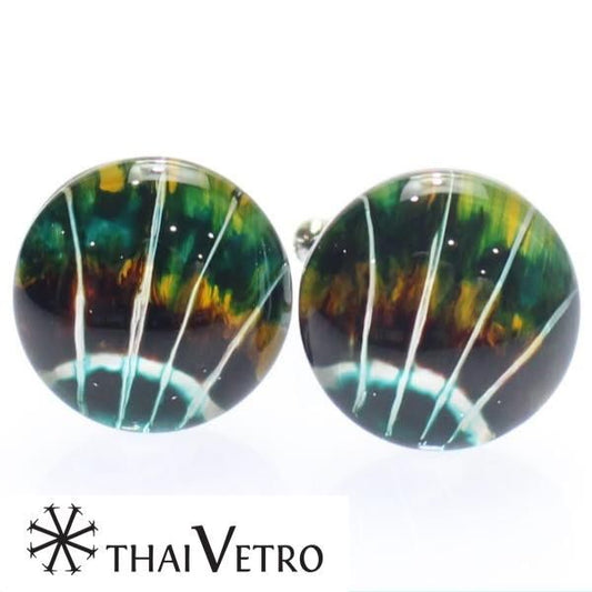 【ThaiVetro】油絵風・神秘的なデザインのガラス製カフス(カフスボタン/カフリンクス)
