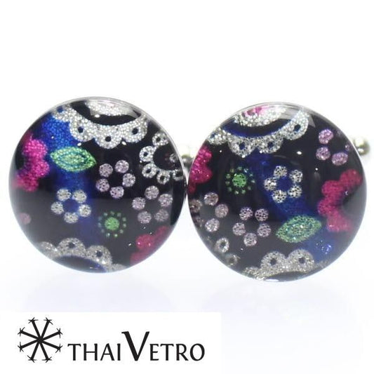 【ThaiVetro】ハニカム風お花デザイン・カラフルなガラス製カフス(カフスボタン/カフリンクス)