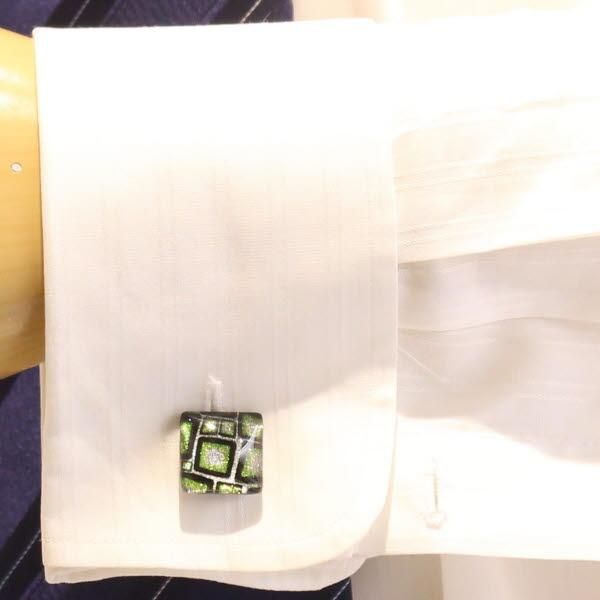 【ThaiVetro】グリーン・マシュマロデザインのガラス製カフス(カフスボタン/カフリンクス)