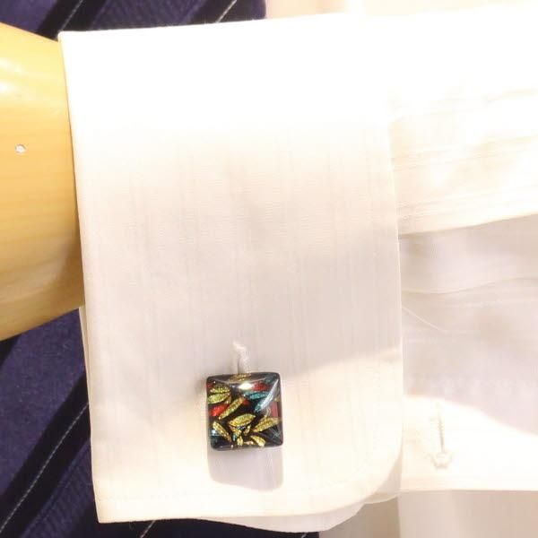 【ThaiVetro】カラフルな竹の葉が輝くガラス製カフス(カフスボタン/カフリンクス)