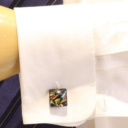 【ThaiVetro】カラフルな竹の葉が輝くガラス製カフス(カフスボタン/カフリンクス)