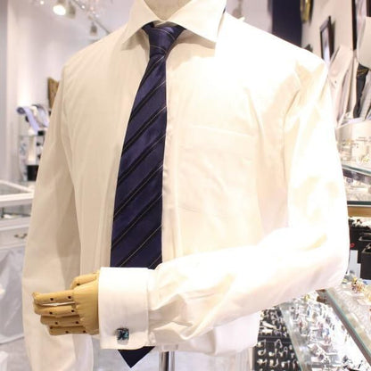 【ThaiVetro】ブルー・フラワーデザンのガラス製カフス(カフスボタン/カフリンクス)