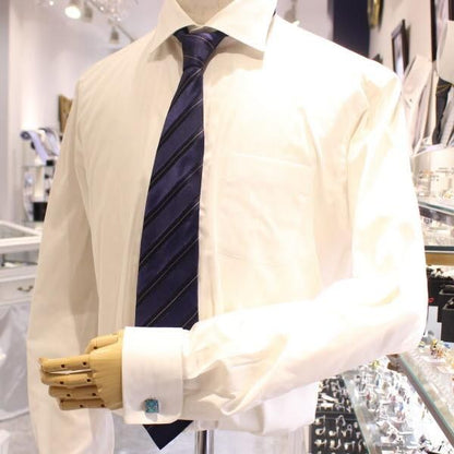 【ThaiVetro】キラキラオーシャンブルー・フラワーのガラス製カフス(カフスボタン/カフリンクス)