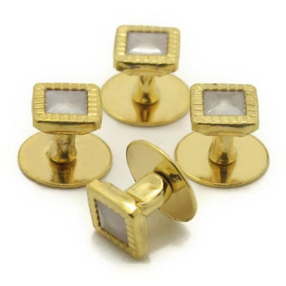 スタッドボタン ホワイト ゴールド スクウェア4個セット (スタッズボタン)