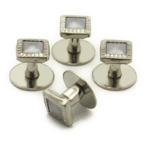 スタッドボタン ホワイト シルバー スクウェア4個セット (スタッズボタン)