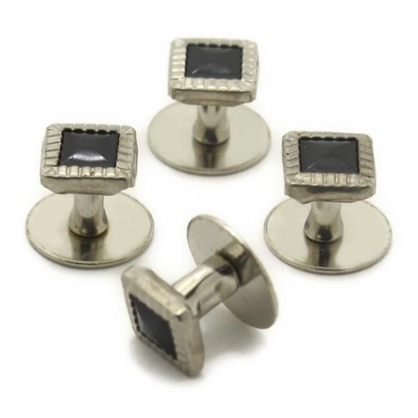 スタッドボタン ブラック シルバー スクウェア4個セット (スタッズボタン)