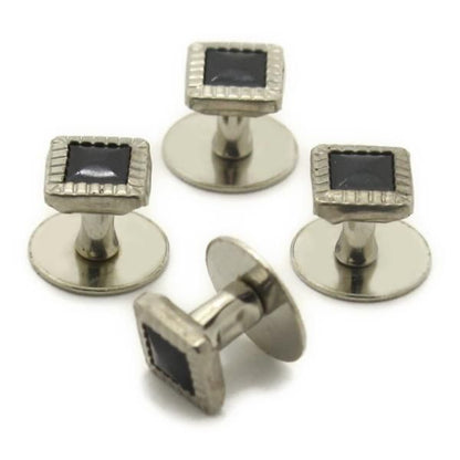 スタッドボタン ブラック シルバー スクウェア4個セット (スタッズボタン)