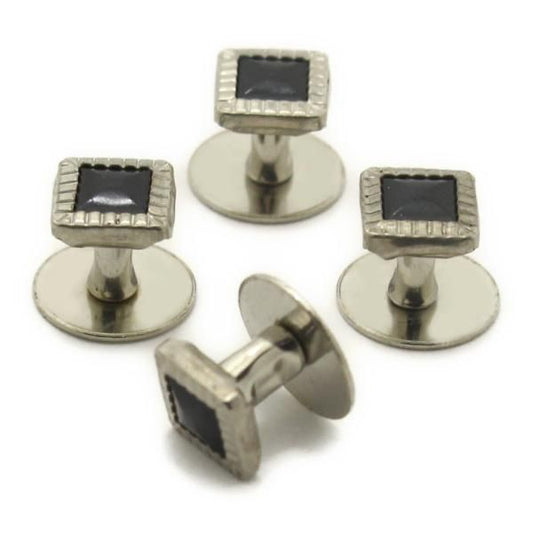 スタッドボタン ブラック シルバー スクウェア4個セット (スタッズボタン)