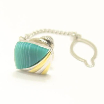 グリーンめのう・シルバー×ゴールド・スクエアのタイタック(ピンブローチ)