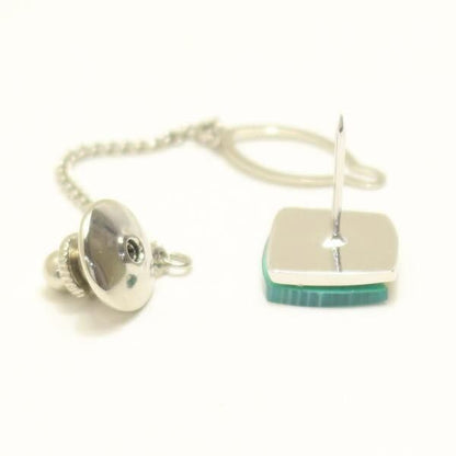 グリーンめのう・シルバー×ゴールド・スクエアのタイタック(ピンブローチ)