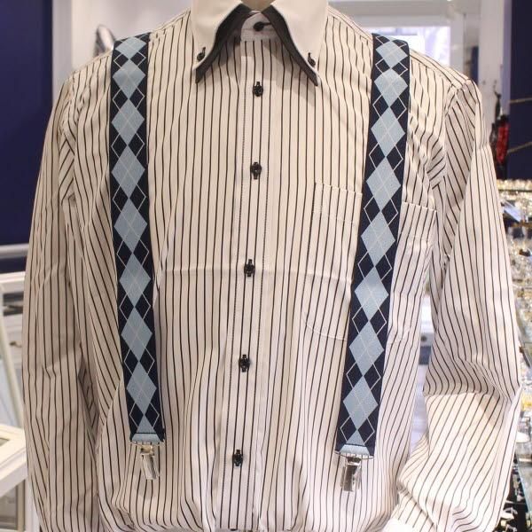 メンズサスペンダー・アーガイル柄・ブルー・ストレート型