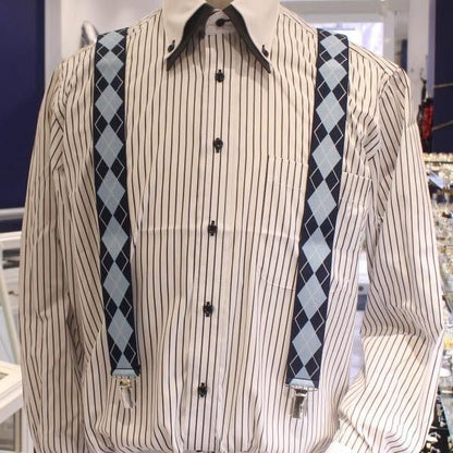 メンズサスペンダー・アーガイル柄・ブルー・ストレート型