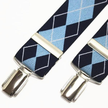 メンズサスペンダー・アーガイル柄・ブルー・ストレート型