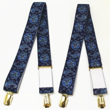メンズサスペンダー・ペイズリー柄・ブルー・クロス型