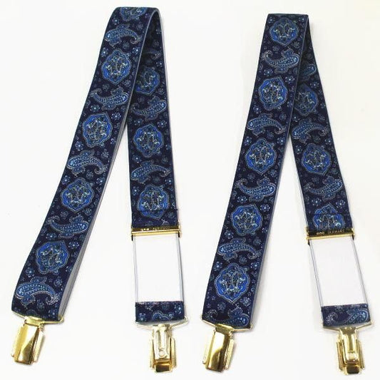メンズサスペンダー・ペイズリー柄・ブルー・クロス型