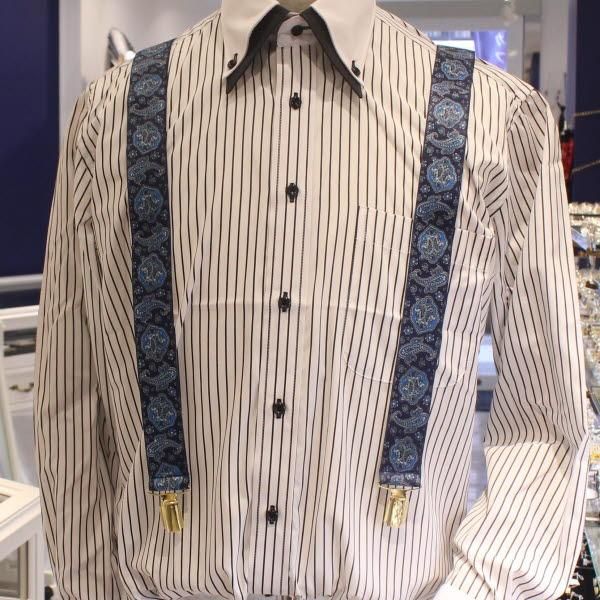 メンズサスペンダー・ペイズリー柄・ブルー・クロス型