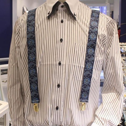 メンズサスペンダー・ペイズリー柄・ブルー・クロス型