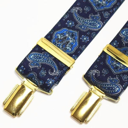 メンズサスペンダー・ペイズリー柄・ブルー・クロス型
