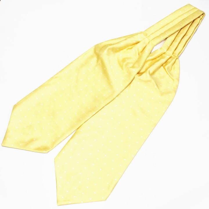 アスコットタイ メンズ用 イエロー×白 水玉ドット