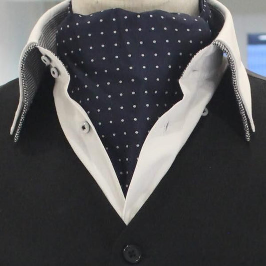 アスコットタイ メンズ用 ネイビー×白 水玉ドット