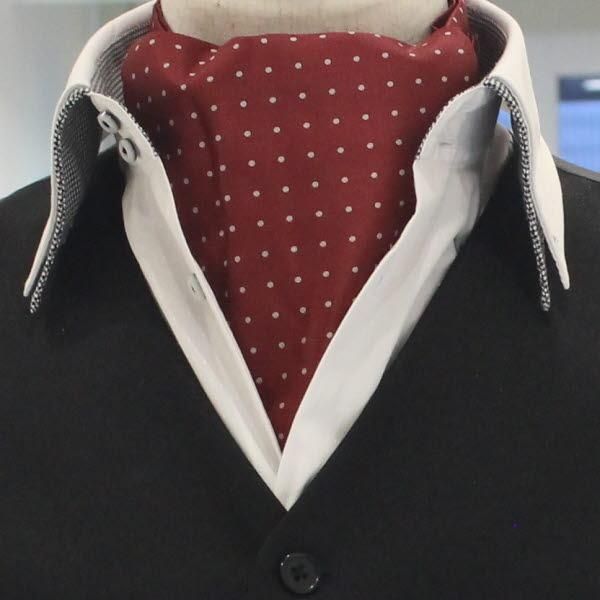 アスコットタイ メンズ用 エンジ×白 水玉ドット