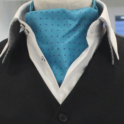 アスコットタイ メンズ用 ターコイズブルー×パープル紫 水玉ドット