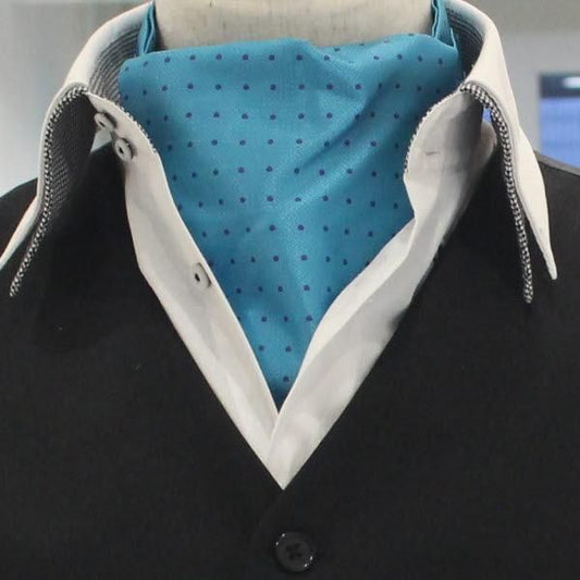 アスコットタイ メンズ用 ターコイズブルー×パープル紫 水玉ドット