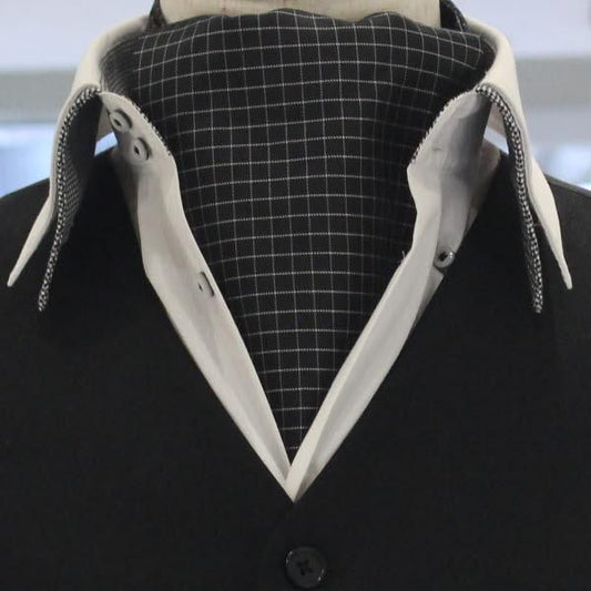 アスコットタイ メンズ用 ブラック×ホワイト チェック柄1