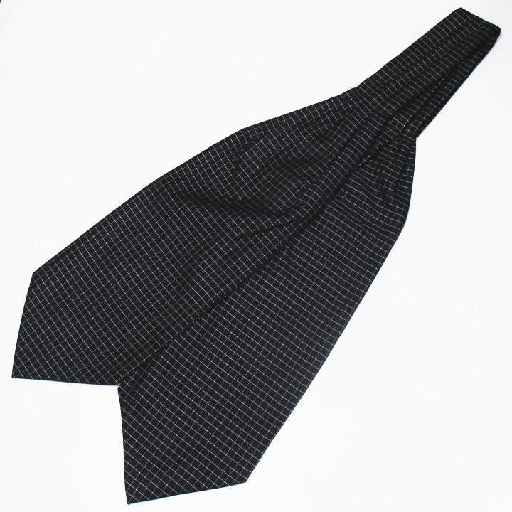 アスコットタイ メンズ用 ブラック×ホワイト チェック柄1