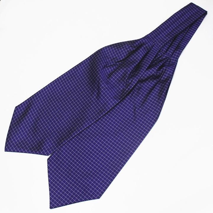 アスコットタイ メンズ用 パープル×ホワイト チェック柄1