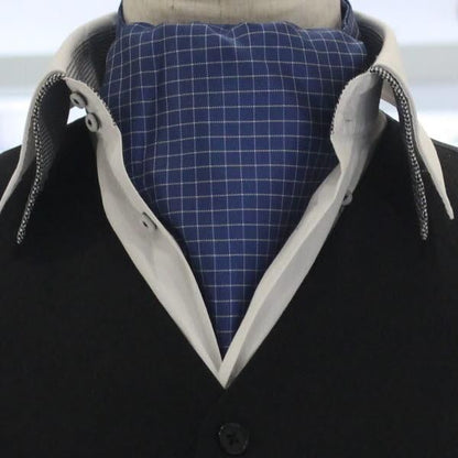 アスコットタイ メンズ用 ブルー×ホワイト チェック柄