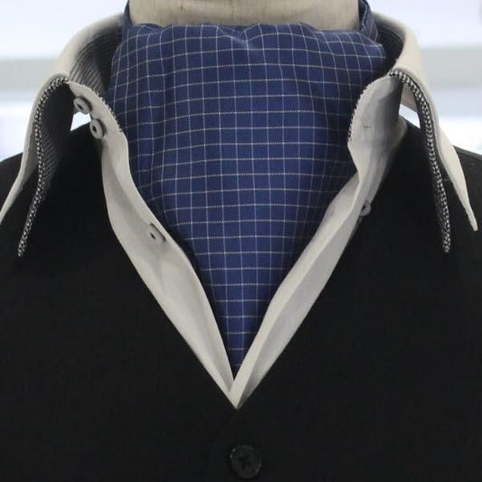 アスコットタイ メンズ用 ブルー×ホワイト チェック柄