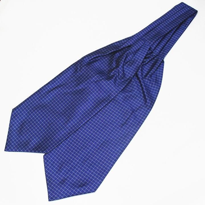 アスコットタイ メンズ用 ブルー×ホワイト チェック柄