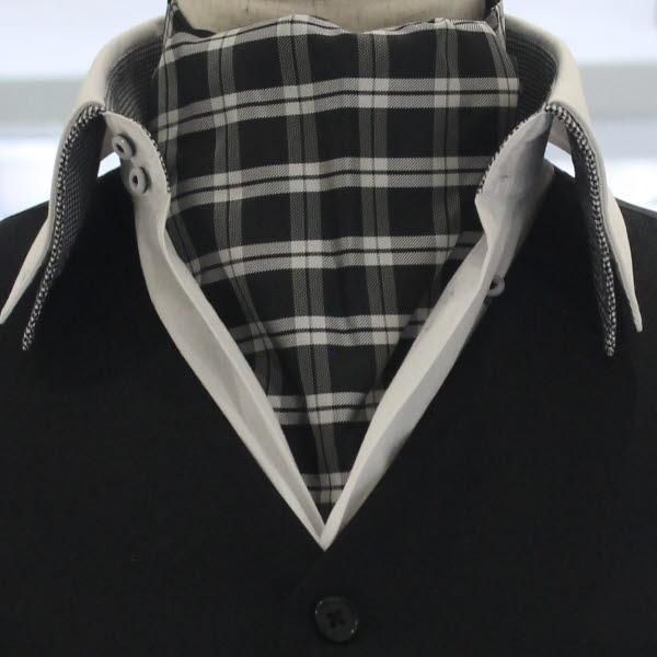 アスコットタイ メンズ用 ブラック×ホワイト チェック柄2