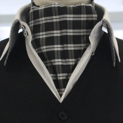 アスコットタイ メンズ用 ブラック×ホワイト チェック柄2