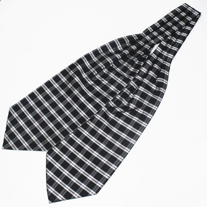 アスコットタイ メンズ用 ブラック×ホワイト チェック柄2