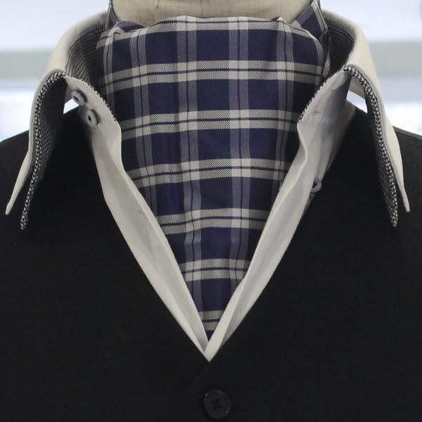 アスコットタイ メンズ用 パープル×ホワイト チェック柄2